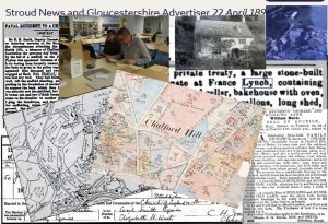 A collage of sources and pictures related to tracing the history of a house